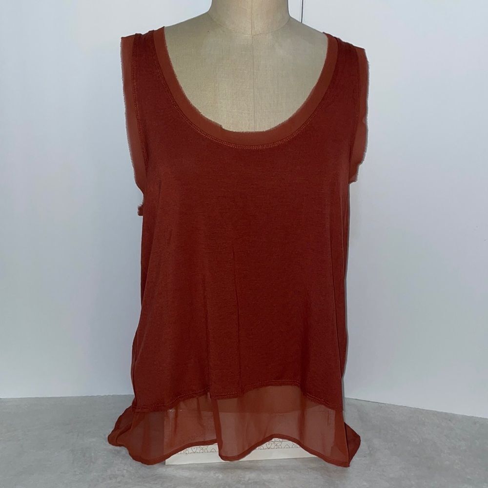 Bordeaux Medium Rust color Sleeveless Top with Sheer trim